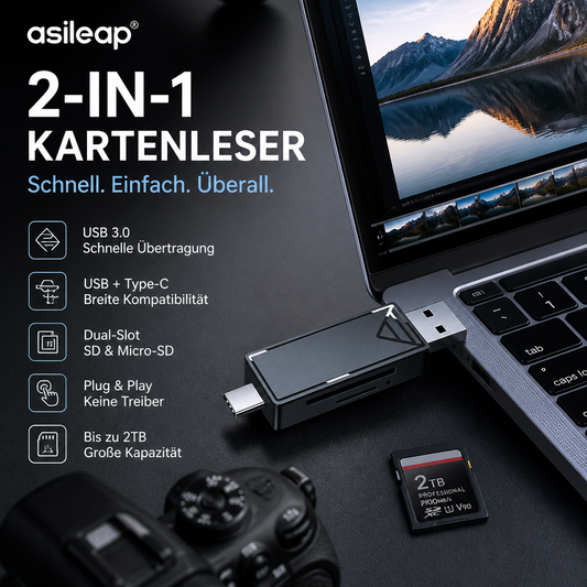 📢50 % RABATT⏰2-in-1-Hochgeschwindigkeits-Speicherkartenlesegerä