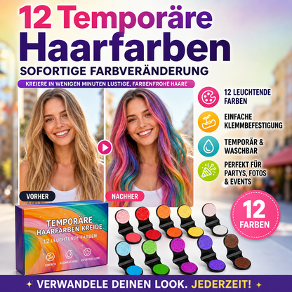 🔥Letzter Tag: 50 % Rabatt!🌈 12-Farben-Set für temporäre Haarkreide mit Applikator