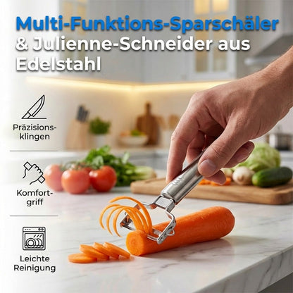 🥕50 OFF%🔪 Multi-Funktions-Sparschäler & Julienne-Schneider aus Edelstahl – Rostfrei, Ergonomisch & Ideal Für Gemüse & Obst ✨