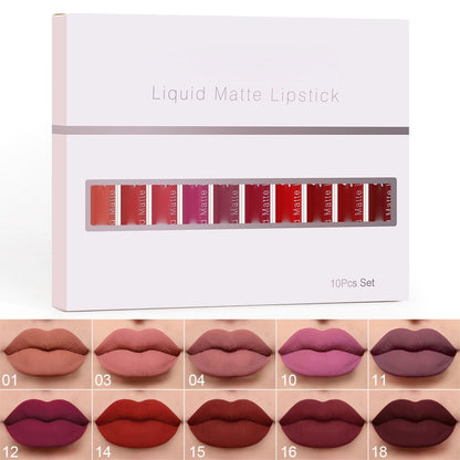 ⏰ 1 Set kaufen + 1 gratis dazu💄 10-teiliges Liquid Matte Lipgloss-Set | Wasserfest & Kussfest (50% Rabatt)