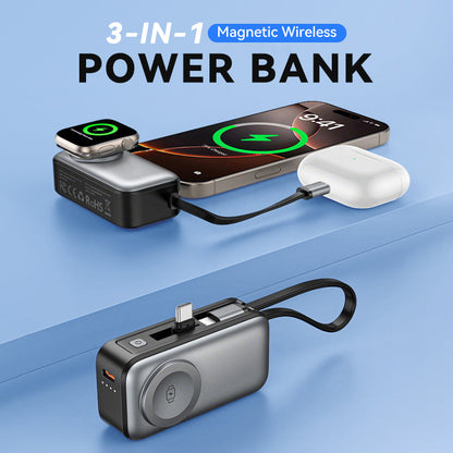 📢50 % RABATT⏰ 3‑in‑1 Magnetische Mini‑Powerbank 5000 mAh, kabelloses Laden für iPhone, Watch & Android