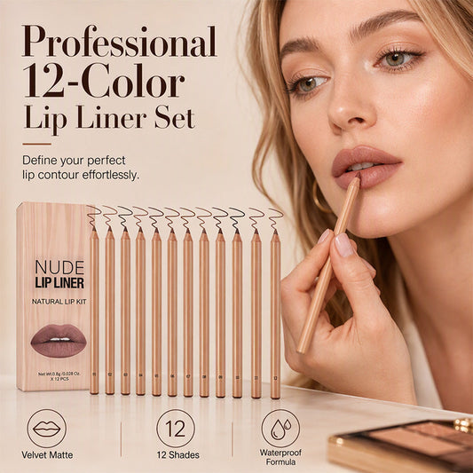12-teiliges Set mit matten Lippenkonturenstiften