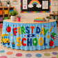 Farbenfroher Tischrock für die Klassenparty