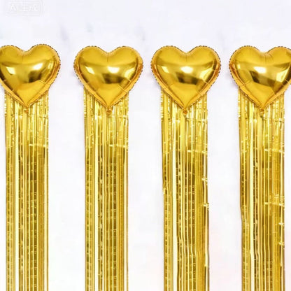 🎉JETZT 50 % RABATT! Party-Folienballon-Set mit Quaste – Sternförmiger Folienballon & Hintergrundset mit metallischem Lametta-Vorhang, einfach aufzubauender Fotohintergrund für Geburtstage, Feiern und Themenpartys