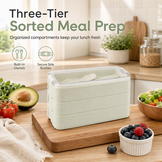 3-stöckige Bento-Lunchbox mit Besteckset